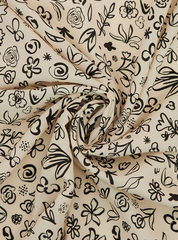 Ткань штапель принт Цветы ассорти мелкие черные на бежевом, 105 гр/м, ш. 142 см