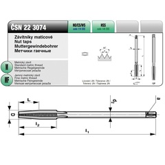 Метчик М 8,0х1,0 (Гаечный) CSN223074 HSS 6h(2N) 12P 140мм a=5,0 Bucovice(CzTool) 149081