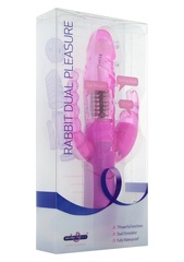 Розовый вибратор RABBIT DUAL PLEASURE с клиторальным и анальным стимуляторами - 22 см. - 