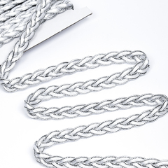 Тесьма декоративная косичка люрекс, ш. 1 см, серебро