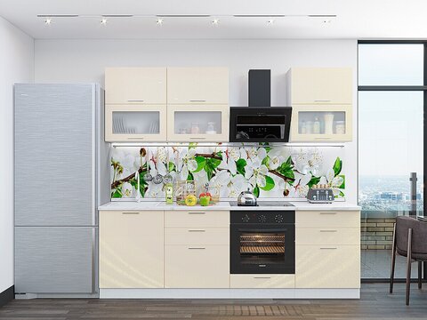 Прямая модульная кухня Валерия-М-01 Бежевый металлик - Белый 2140*2400*600