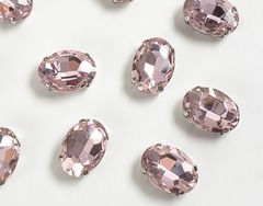 Стразы пришивные стекло в оправе, р. 14х10 мм, светло-розовый