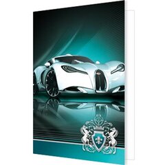 
          Открытка - мини двойная, подвеска с термографией, "Sport car", 79х109 мм, спорт машина, бирюзовый фон, блестки