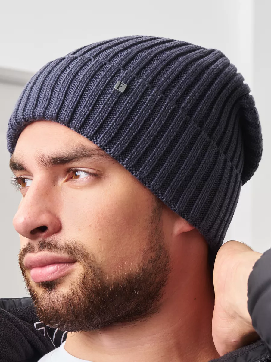 Шапка зимняя на флисе вязаная бини