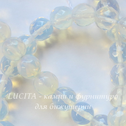 Бусина Лунный камень (искусств), шарик с огранкой, цвет - белый, 10 мм, нить
