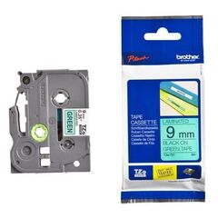 Ламинированная лента для наклеек Brother TZe-721 - ширина 9 мм, черный шрифт на зеленом фоне