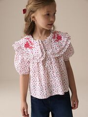 Блуза с воротником для девочки Next E32-661, Белый, Красный