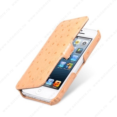 Чехол-книжка Melkco для iPhone SE/ 5s/ 5C/ 5 Leather Case Booka Type (Ostrich Print pattern - Orange)