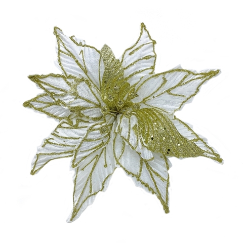 Пуансеттия на клипсе 30см House of seasons белая с золотом