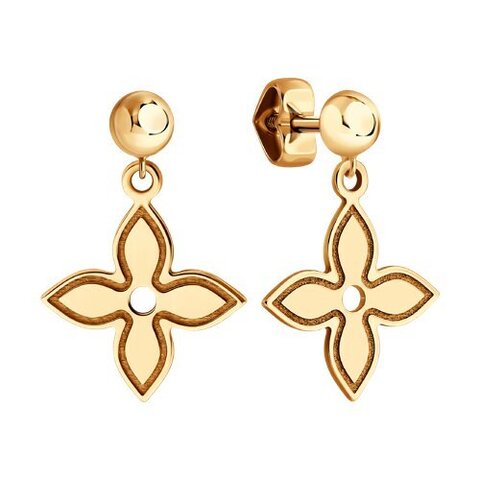 Серьги-пусеты Trendy Gold из золота 585 пробы с подвесками клевер