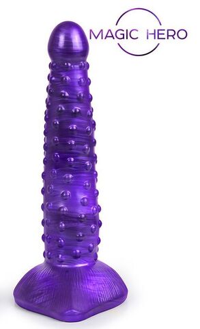 Фиолетовый фантазийный фаллоимитатор с пупырышками - 25 см.