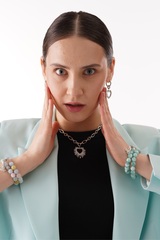 Латунная цепочка с большим Сердцем и Фианитами, silver