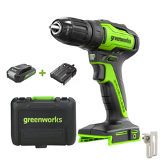 Дрель-шуруповерт Greenworks GD24DD35K2 24V (35Нм) аккумуляторная, с АКБ 2 А/ч и ЗУ (в кейсе)