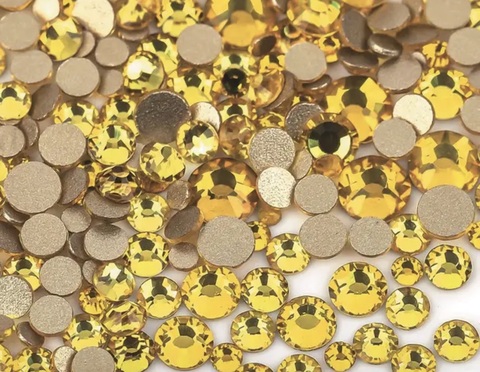 Стеклянные стразы  (размер микс) 1140шт, цвет желтый