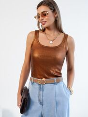 Топ в рубчик с широкими лямками с матовым покрытием металлик из хлопка с эластаном  D43.229 (129396)