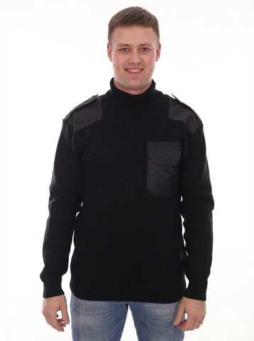 Свитер с накладками п/ш (черный, ворот с отворотом)