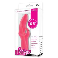 Розовый вибратор со стимулятором клитора MATES FANTASY RECHARGE VIBRATOR - 17 см. - 