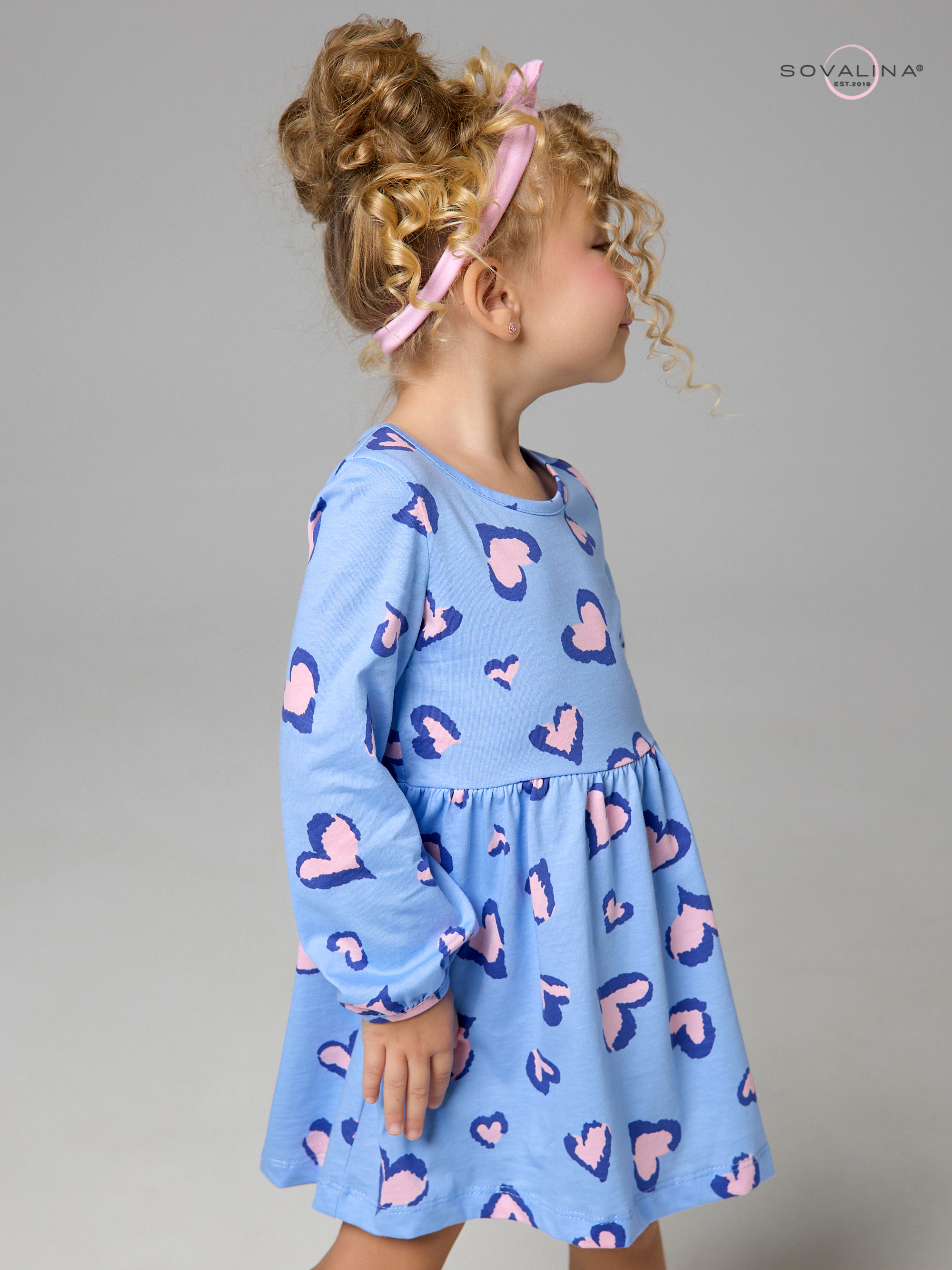 Платье Моана розовые сердечки на голубом