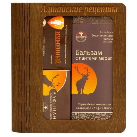 Подарочный набор «Алтайские рецепты» с пантами марала» (Бальзам «Алфит Плюс