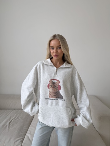 Худи с молнией Cats серый меланж