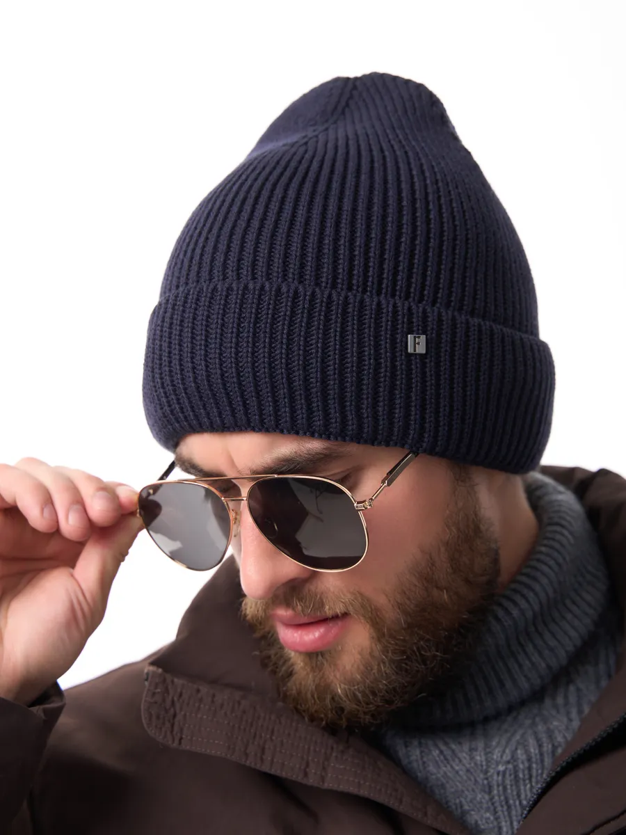 Шапка зимняя на флисе вязаная осень