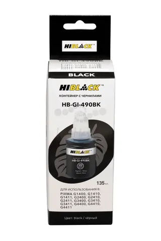 Контейнер с чернилами Hi-Black (HB-GI490) для Canon G1400, 2400, 3400, BK pigm, 135ml