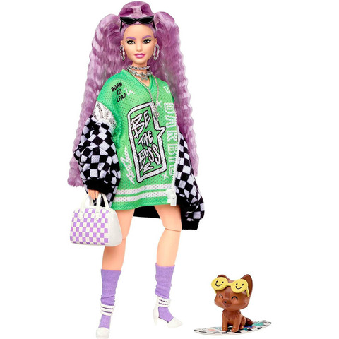 Барби Экстра 18 Кукла с Лавандовыми Волосами в Клетчатом Жакете