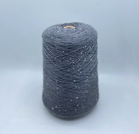 Бобинная пряжа (пр.Италия).art-Merino paillettes 380м/100гр, 96% меринос, 4% Пайетки(3мм)(полиэстер), цвет-Серый+пайетка голографик, арт.31523