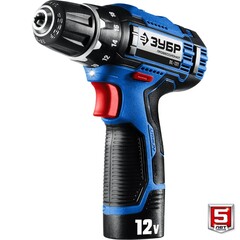 ЗУБР 12 В, 40 Н·м, 2 АКБ тип Т7 (2 А·ч), дрель-шуруповерт + LED фонарь, кейс, Профессионал (DL-121-22)