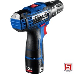 ЗУБР 12 В, 40 Н·м, 2 АКБ тип Т7 (2 А·ч), дрель-шуруповерт + LED фонарь, кейс, Профессионал (DL-121-22)