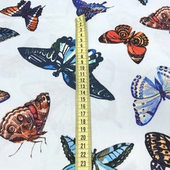 Ткань хлопок сатин с эластаном  голубой  с бабочками 2108