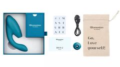 Бирюзовый вибратор Womanizer Duo 2 с бесконтактной клиторальной стимуляцией - 