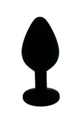 Чёрная силиконовая анальная пробка с изумрудным кристаллом - 7 см. - 