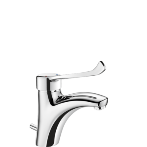 Delabie 2520LEP Механический смеситель EP для раковины, В.85, Д.135 тяга+слив,гигиенич рычаг