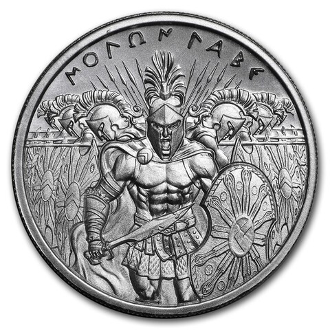 Серебряный раунд (жетон). Спарта Спартанец с мечом и щитом Molon Labe. Серебро 62,2 грамма