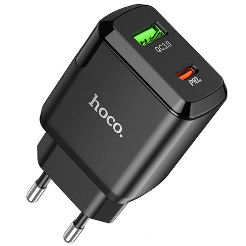Адаптер питания на USB 3A + Type-C 3A Hoco N5 с быстрой зарядкой (PD+QC3.0) 20W (Черный)