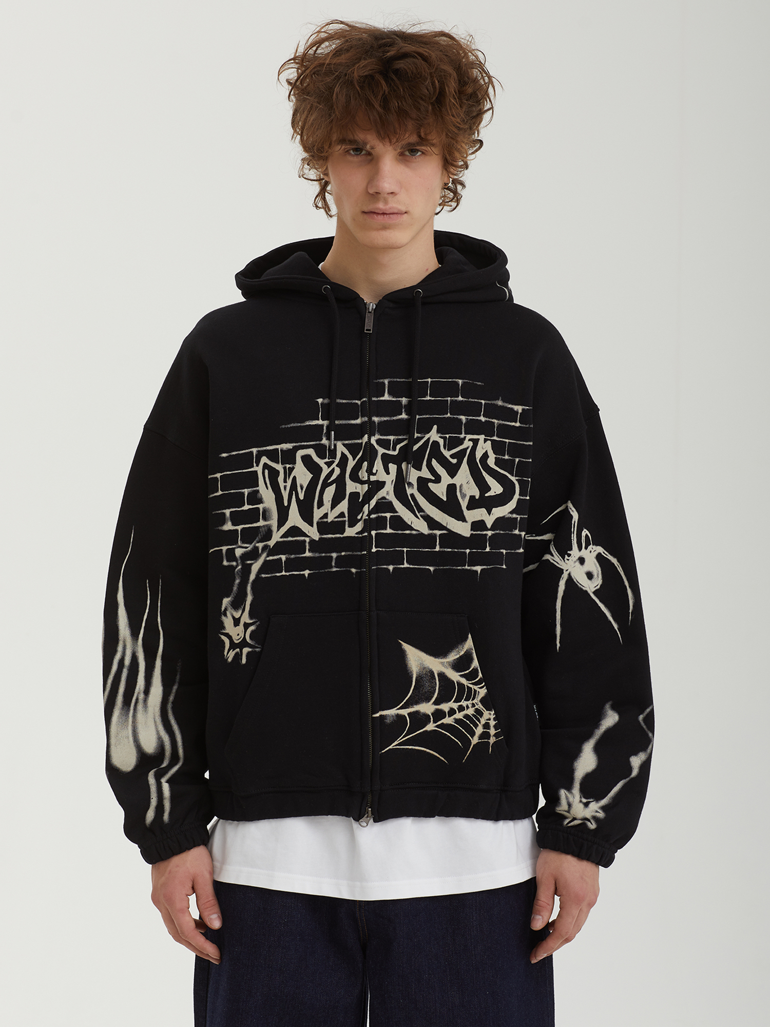 HIIT LISTEN TO TW HOODIE パーカー ブラック Мужская Толстовка Atm Boxy Zip