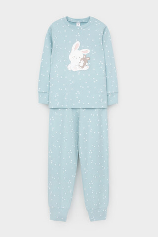 пижама  для девочки  К 1621/голубой,цветочные снежинки