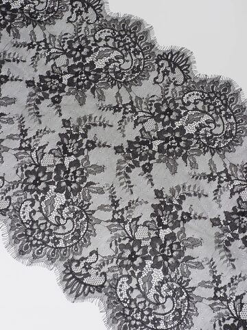 Кружево шантильи черное неэластичное ширина 45 см КУПОН 3 м