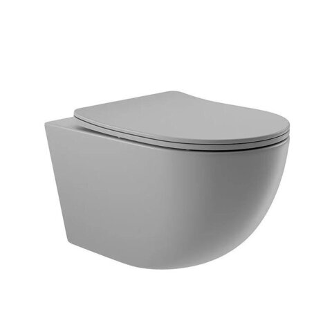 Aqueduto OVOT2130 AQD OVO Tornado Унитаз подвесной 525*360 безободковый, Tornado, сиденье с микролифтом, серый матовый