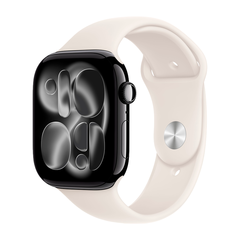 Умные часы Apple Watch Series 11 GPS, 46mm, Jet Black Aluminium Case with Starlight Sport Band, S/M