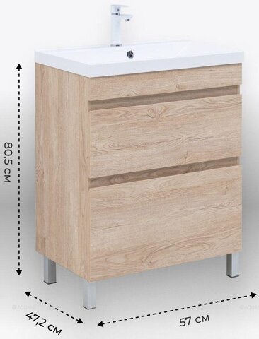 Aquanet 345798 Тумба с раковиной Нота new 58 напольная 2 ящ. цв.дуб светлый (345798)