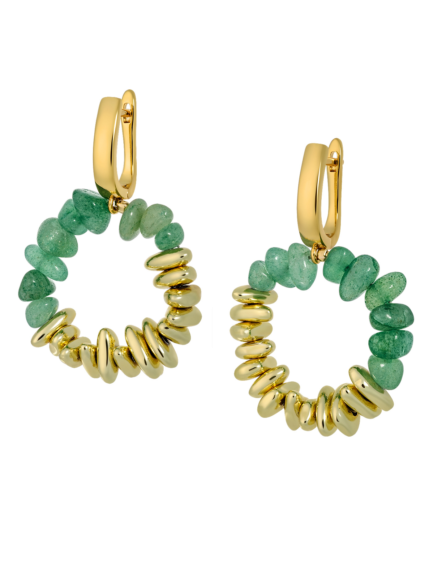 Дизайнерские круглые серьги с авантюрином и гематитом