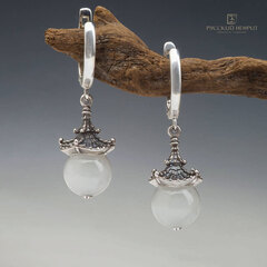 Белый нефрит бриле. Серьги "Доугун" Д 10мм.