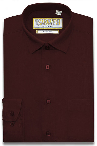 Темно-бордовая сорочка приталенного силуэта TSAREVICH