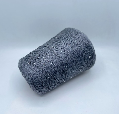 Бобинная пряжа (пр.Италия).art-Merino paillettes 380м/100гр, 96% меринос, 4% Пайетки(3мм)(полиэстер), цвет-Серый+пайетка голографик, арт.31523