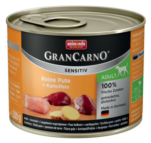 Консервы Animonda Gran Carno Sensitiv c индейкой и картофелем для собак с чувствительным пищеварением