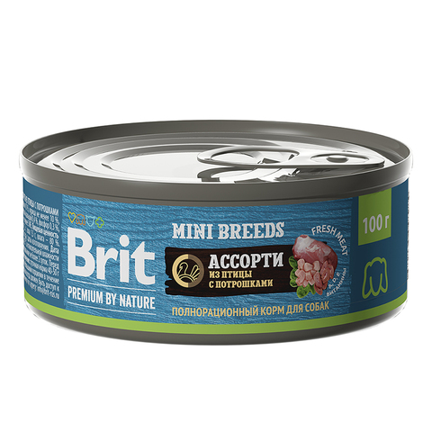 Влажный корм Brit Premium by Nature Ассорти из птицы с потрошками, для взр. собак мелких пород,100г.