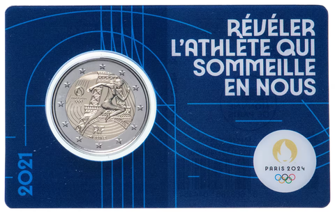 2 евро XXXIII летние Олимпийские игры, Париж 2024 в блистере синего цвета Франция 2021 год