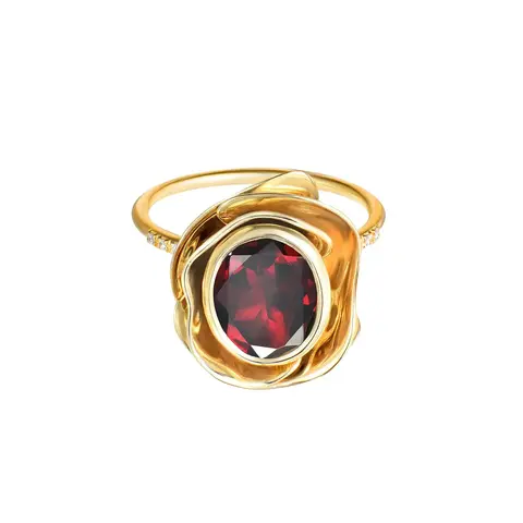 кольцо роза с гранатом